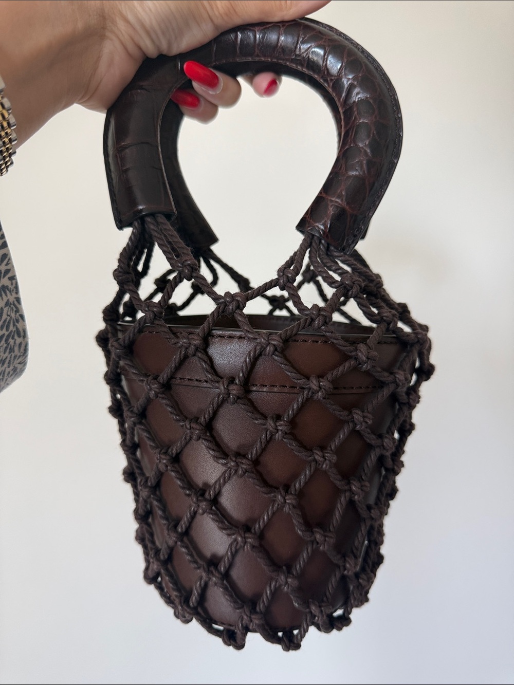 STAUD Dark Brown Knotted Mini Bucket Bag